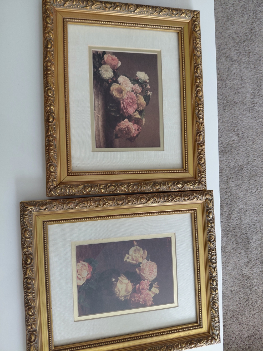 Pair of Ornate Gold Floral Framed Prints